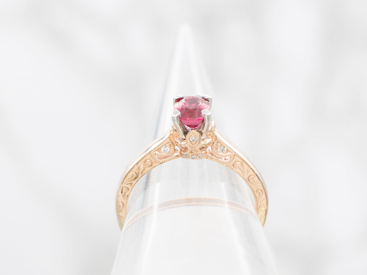 Modern Rose Gold Ruby and Diamond Engagement Ring