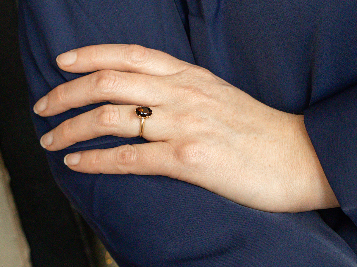 Simple Dravite Tourmaline Ring in Yellow Gold