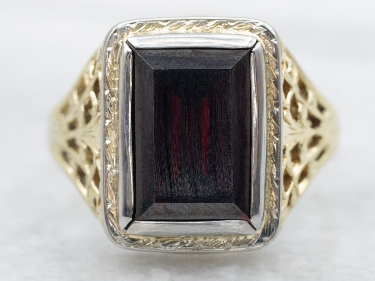 Garnet Gold Filigree Art Deco Era Ring