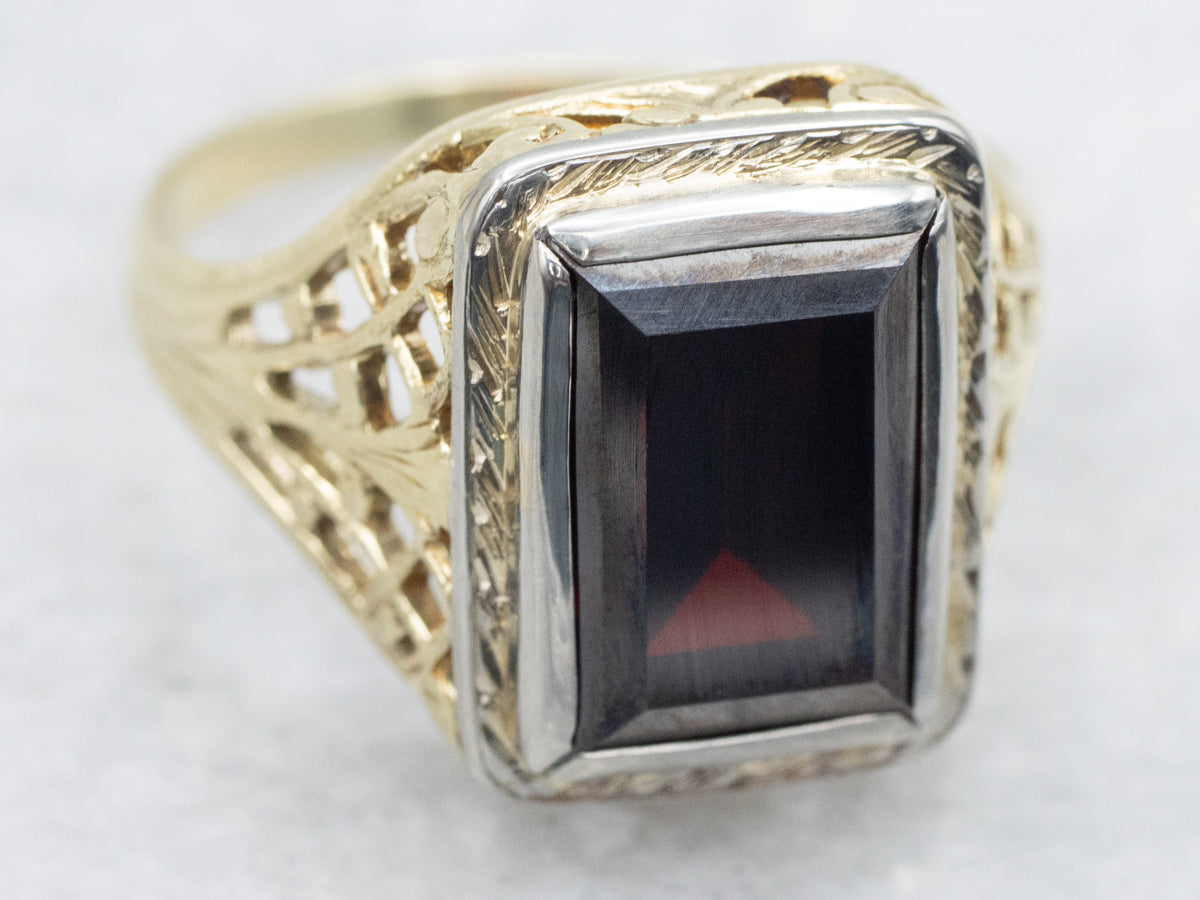 Garnet Gold Filigree Art Deco Era Ring