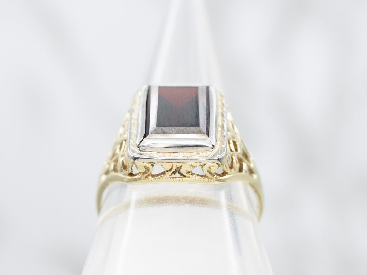 Garnet Gold Filigree Art Deco Era Ring