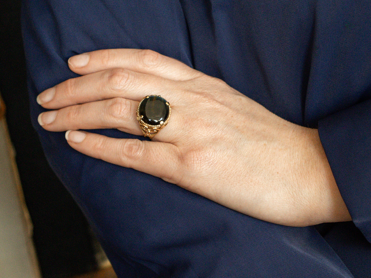 Bold Gold Hawk's Eye Sillimanite Statement Ring