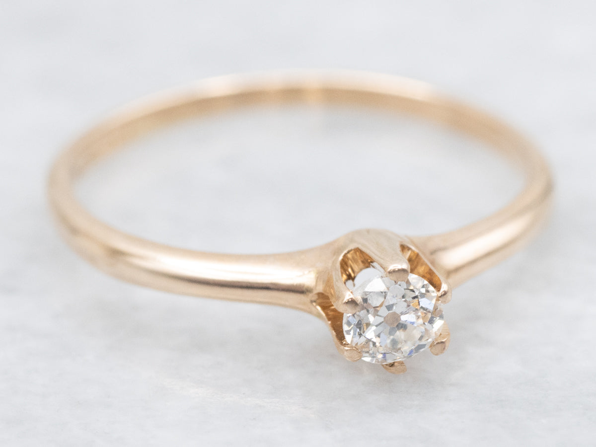 Antique Old Mine Cut Diamond Solitaire Engagement Ring