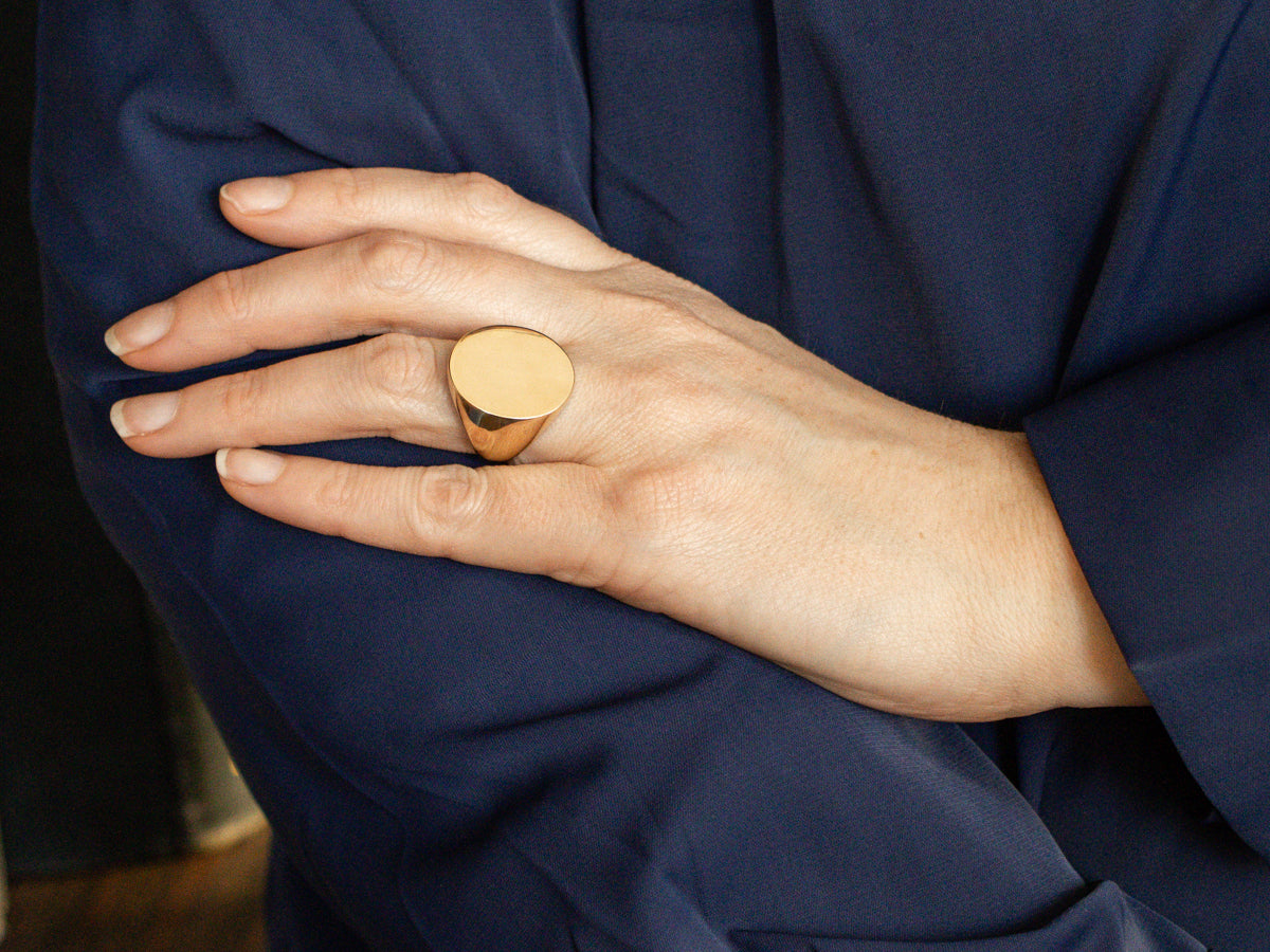 Polished Gold Oval Top Signet Ring