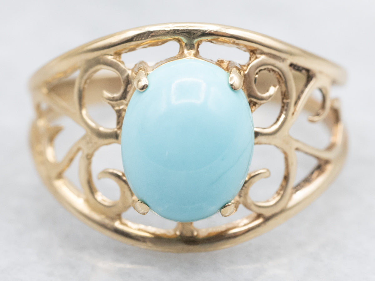 Yellow Gold Filigree Turquoise Ring