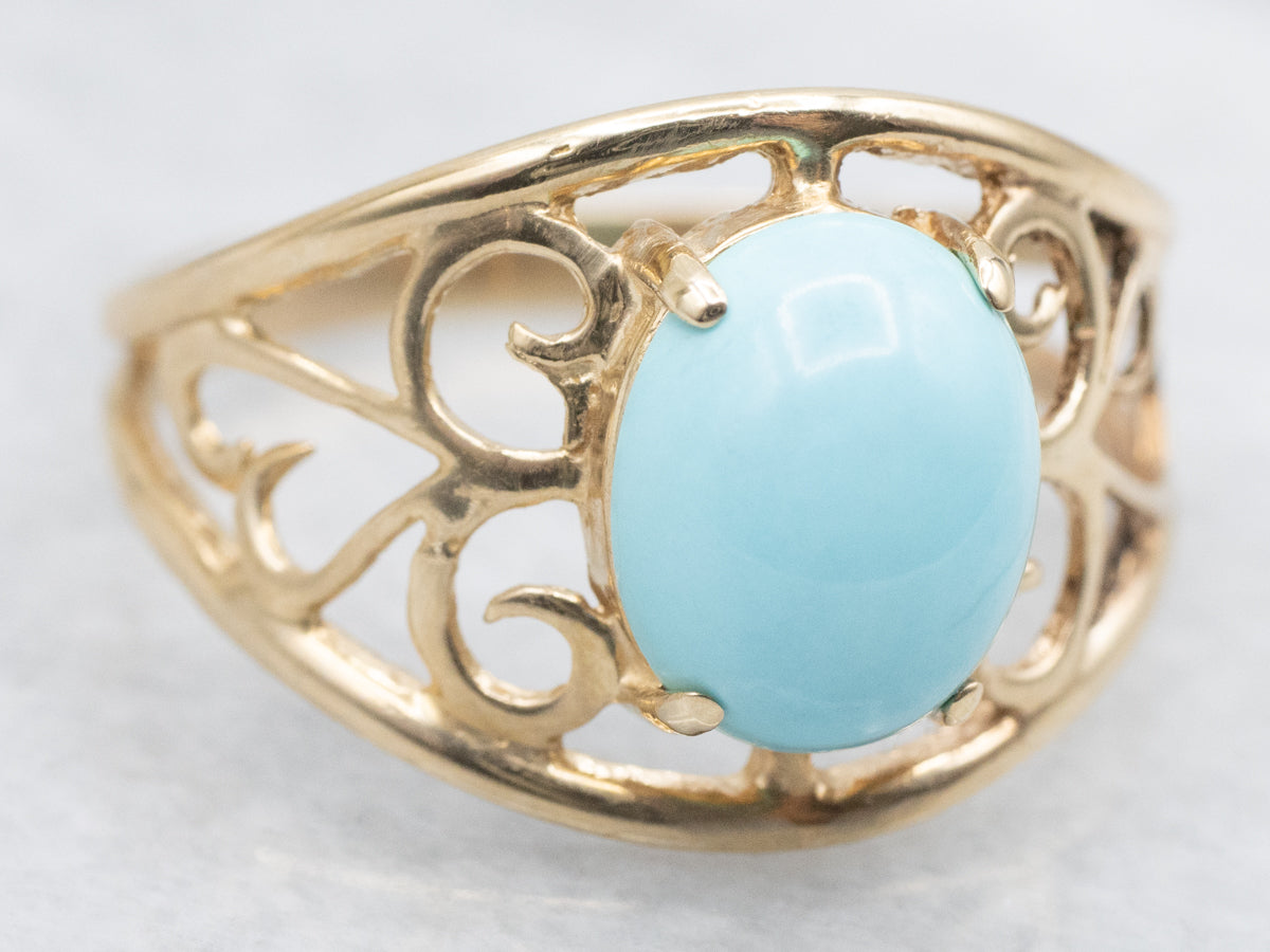 Yellow Gold Filigree Turquoise Ring