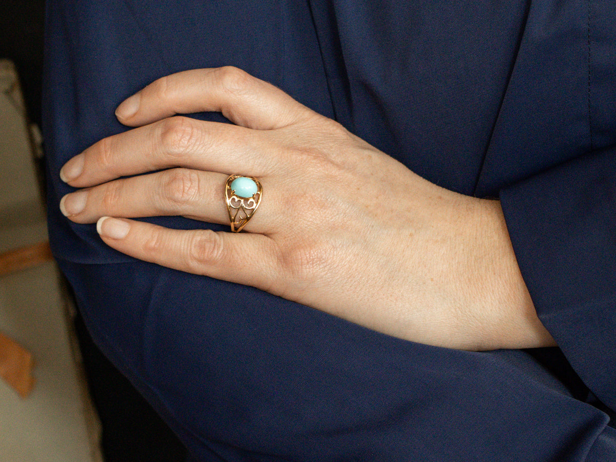 Yellow Gold Filigree Turquoise Ring