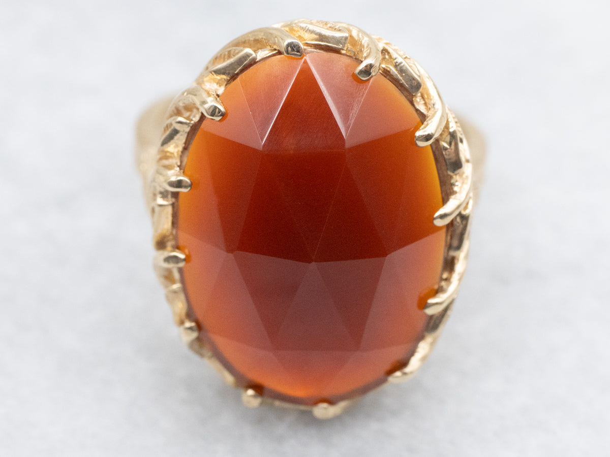 Botanical Gold Faceted Carnelian Cocktail Ring