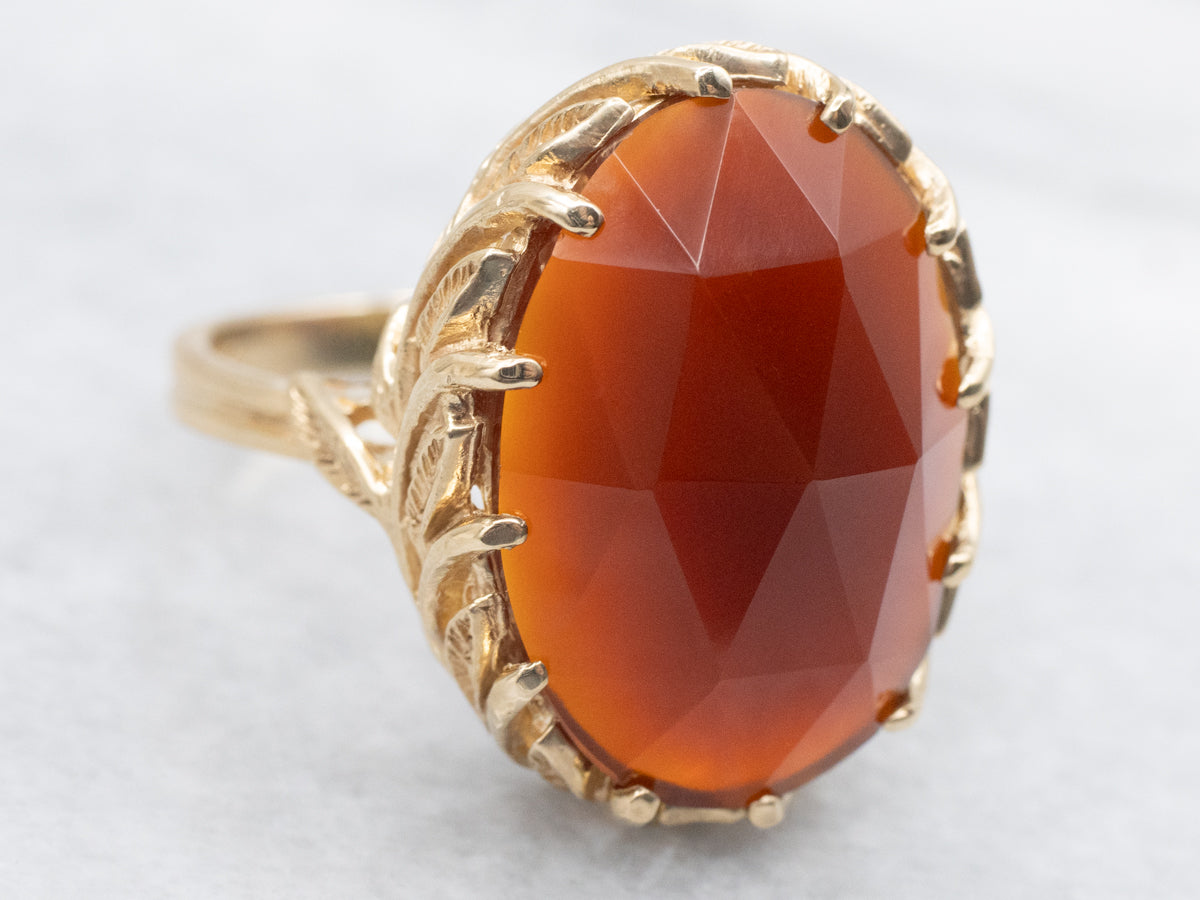 Botanical Gold Faceted Carnelian Cocktail Ring