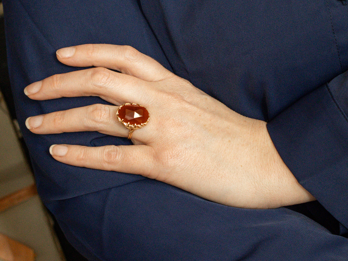 Botanical Gold Faceted Carnelian Cocktail Ring