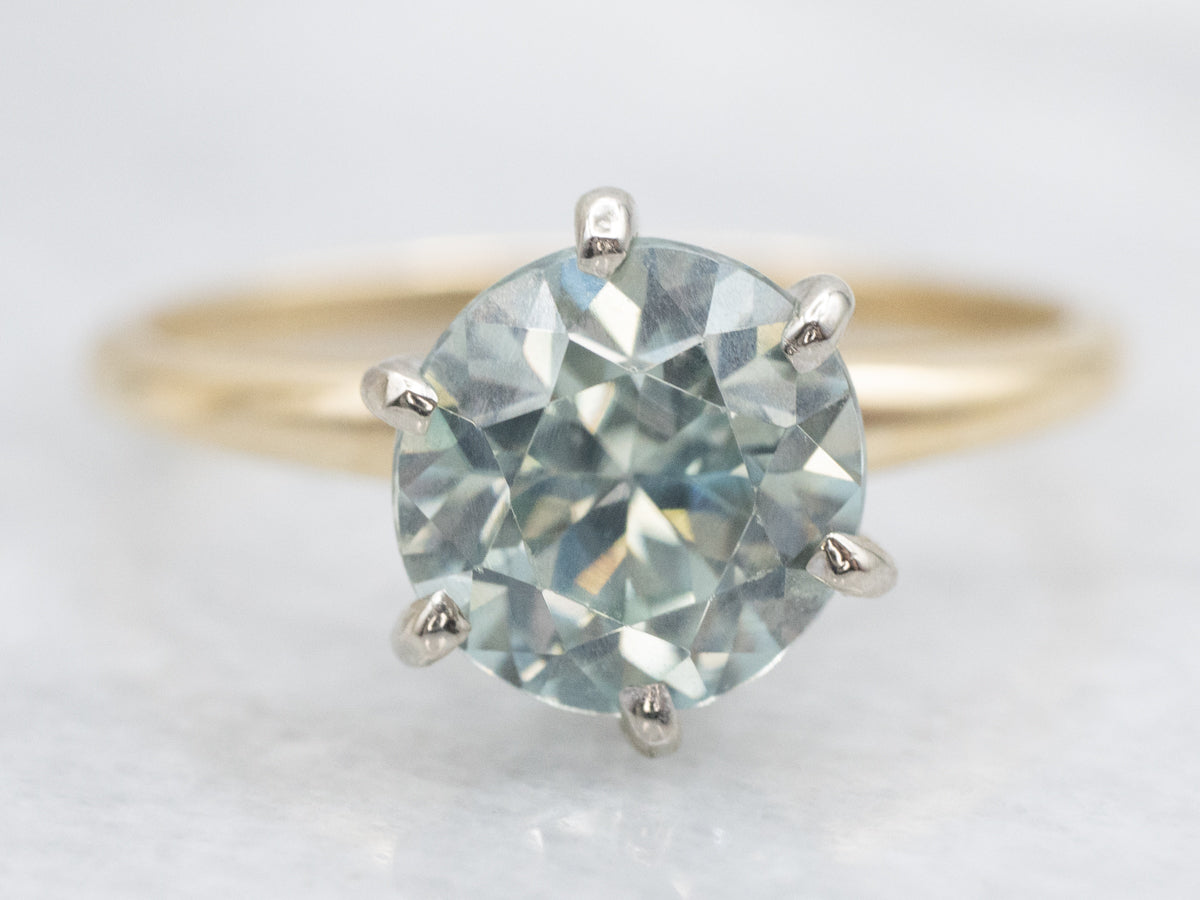 Classic Gold Blue Zircon Solitaire Ring