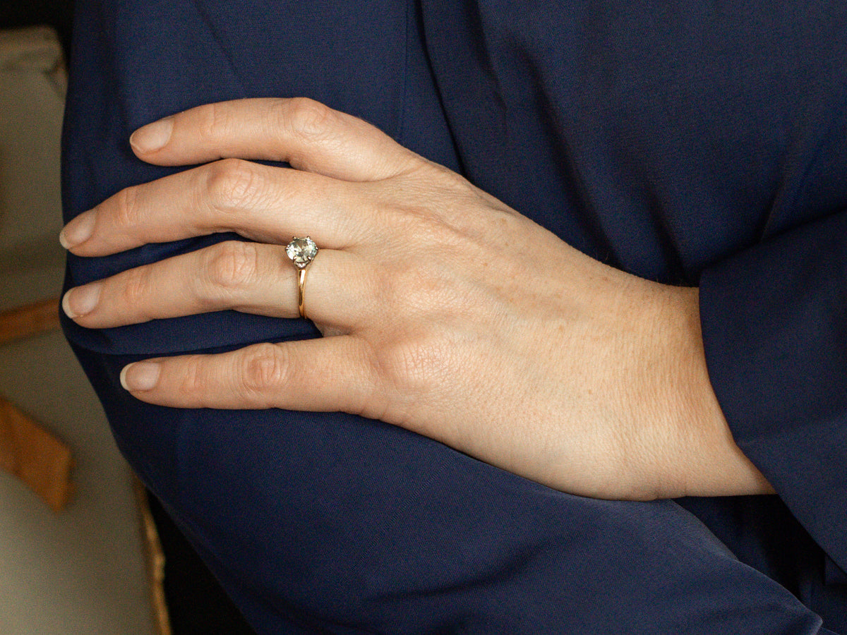 Classic Gold Blue Zircon Solitaire Ring