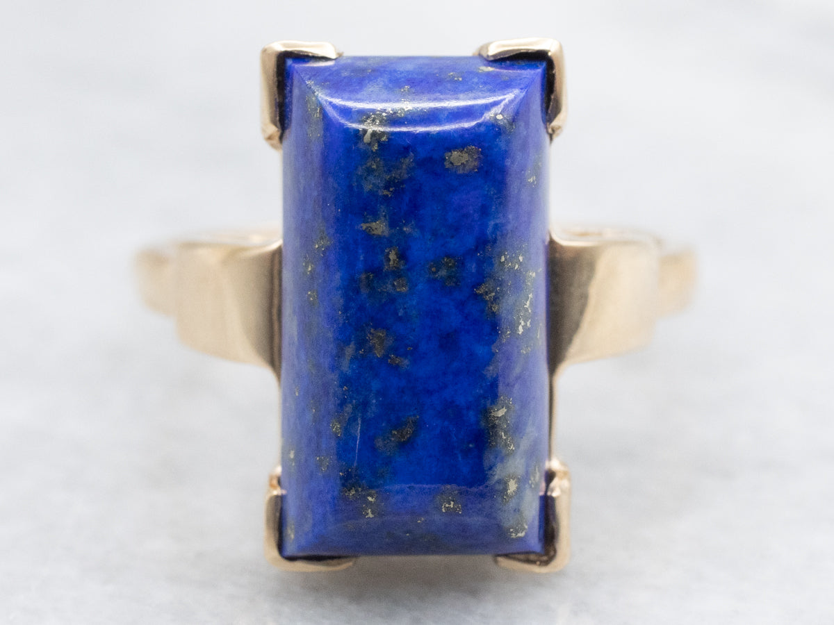 Mid Century Yellow Gold and Lapis Ring