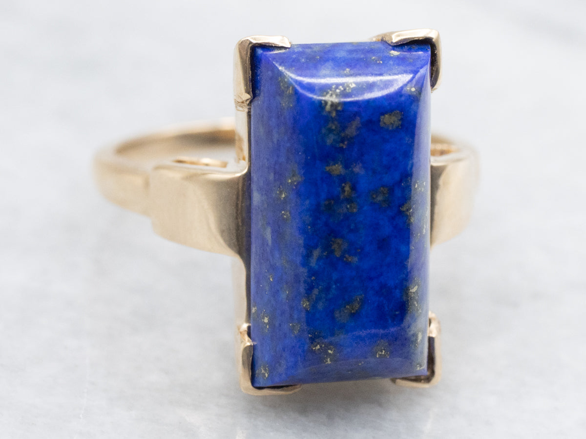 Mid Century Yellow Gold and Lapis Ring
