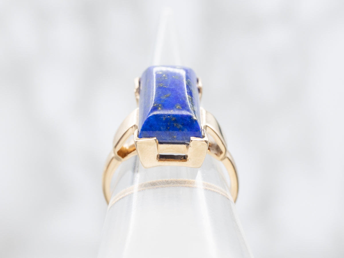 Mid Century Yellow Gold and Lapis Ring