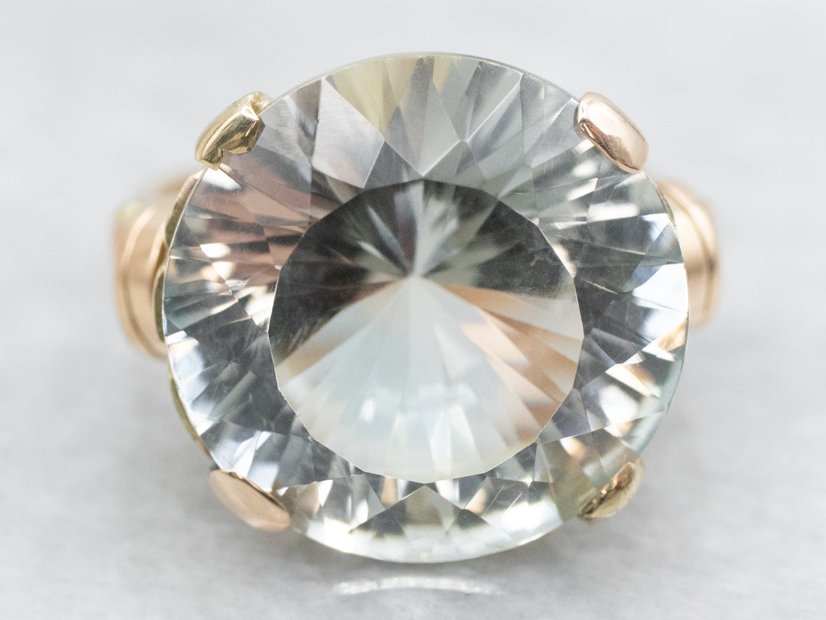 Round Fancy Cut Blue Topaz Solitaire Ring