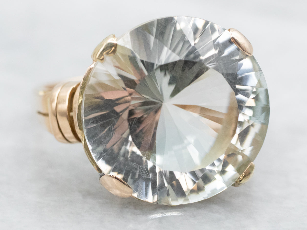 Round Fancy Cut Blue Topaz Solitaire Ring