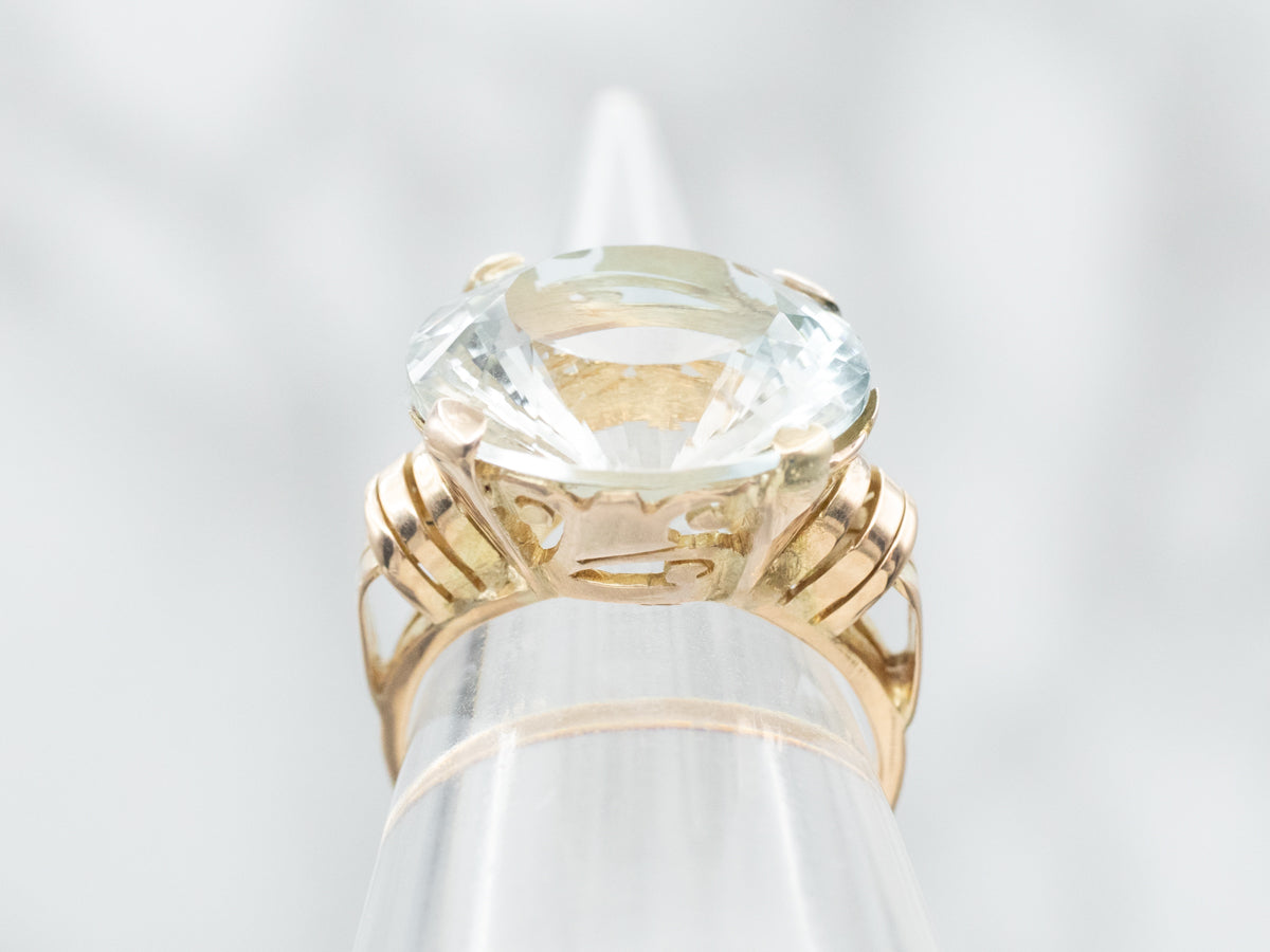 Round Fancy Cut Blue Topaz Solitaire Ring