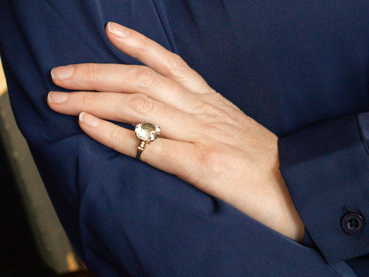 Round Fancy Cut Blue Topaz Solitaire Ring