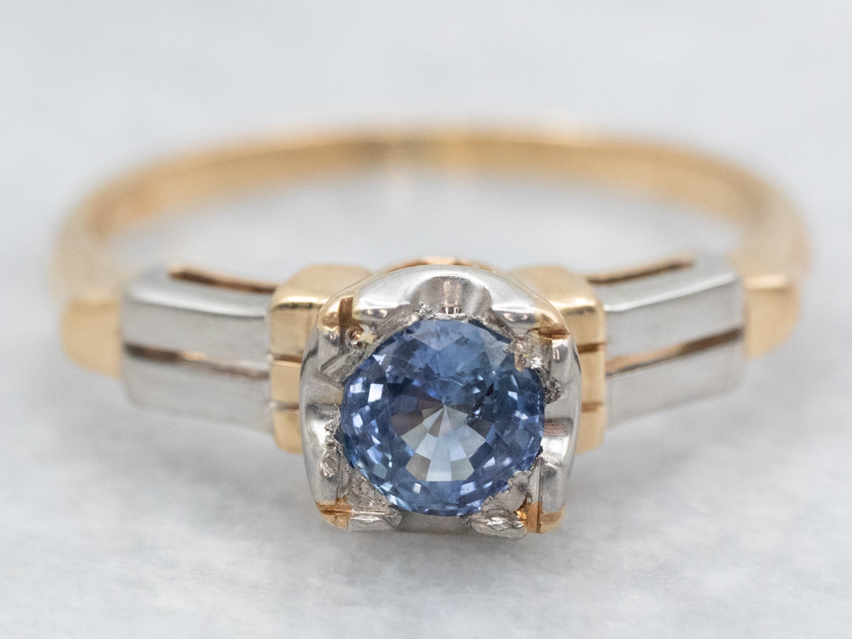 Retro Sapphire Solitaire Engagement Ring