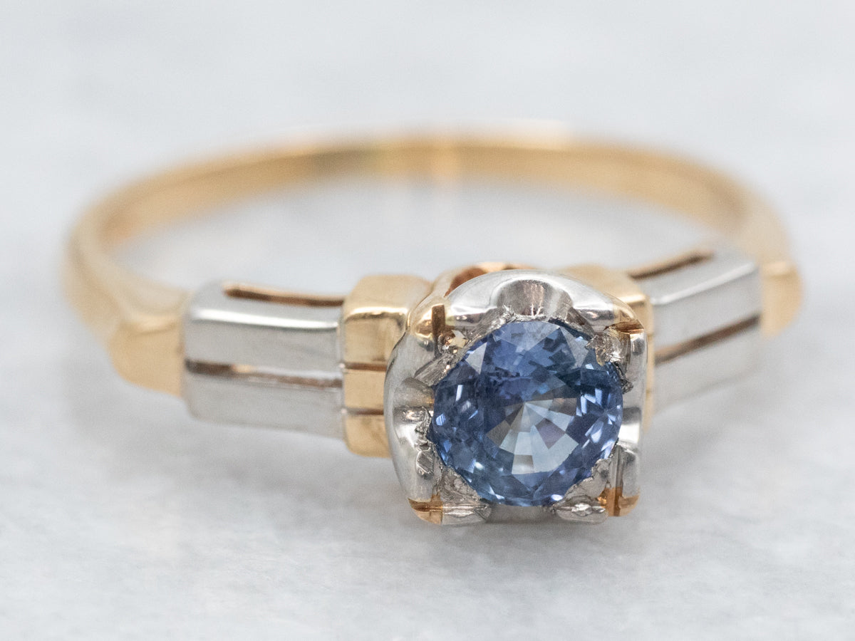 Retro Sapphire Solitaire Engagement Ring