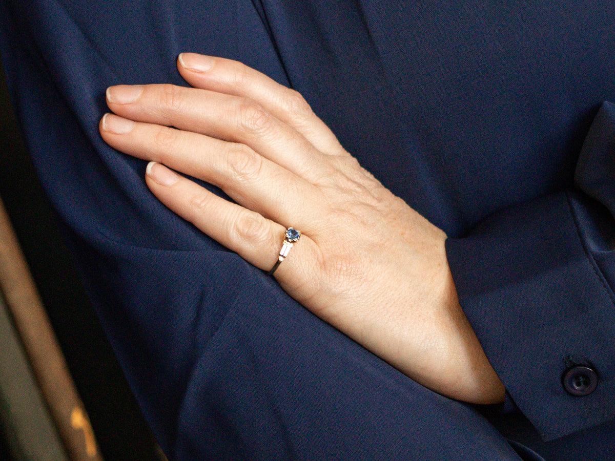 Retro Sapphire Solitaire Engagement Ring