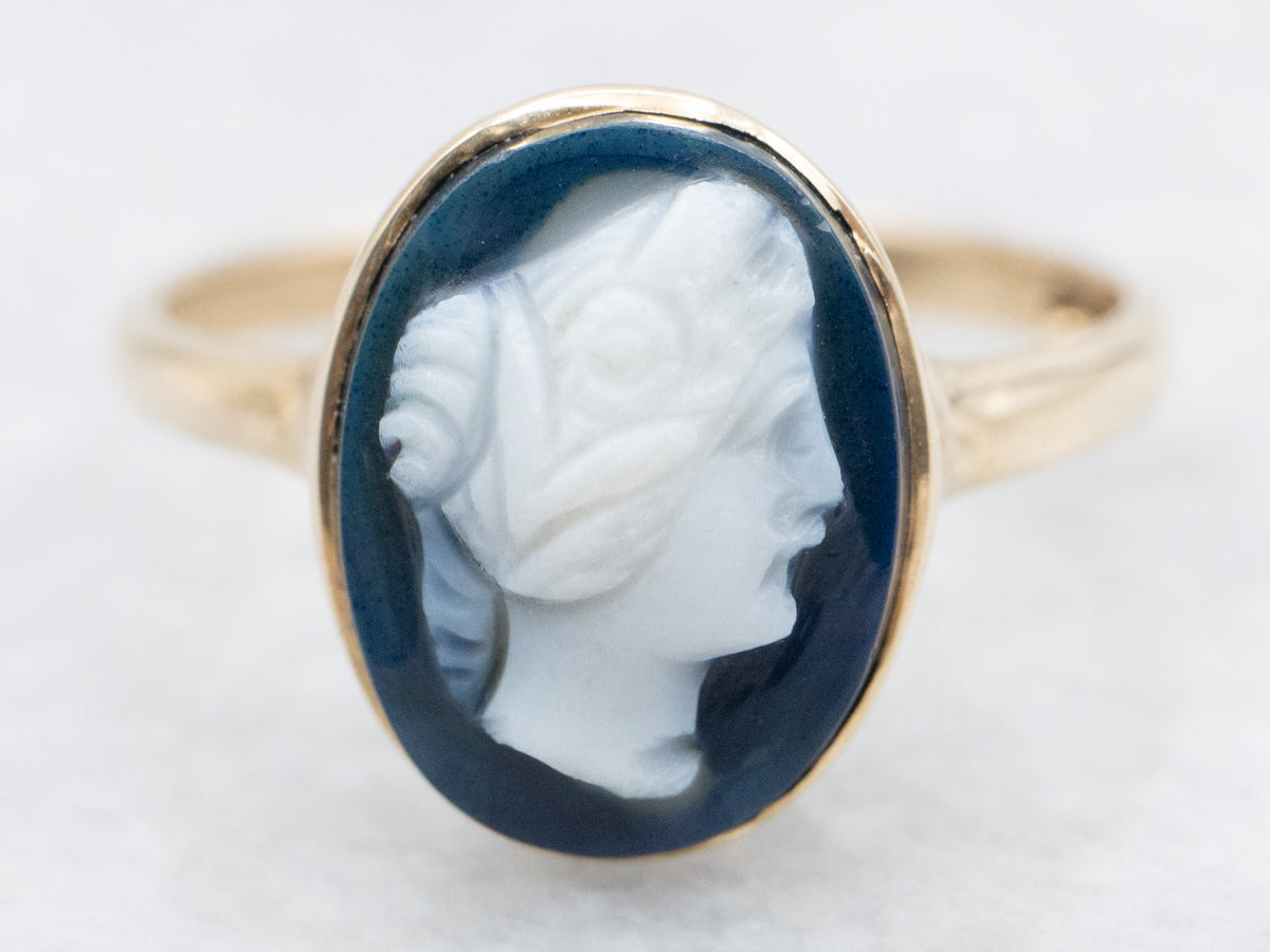 Vintage Blue and White Cameo Ring