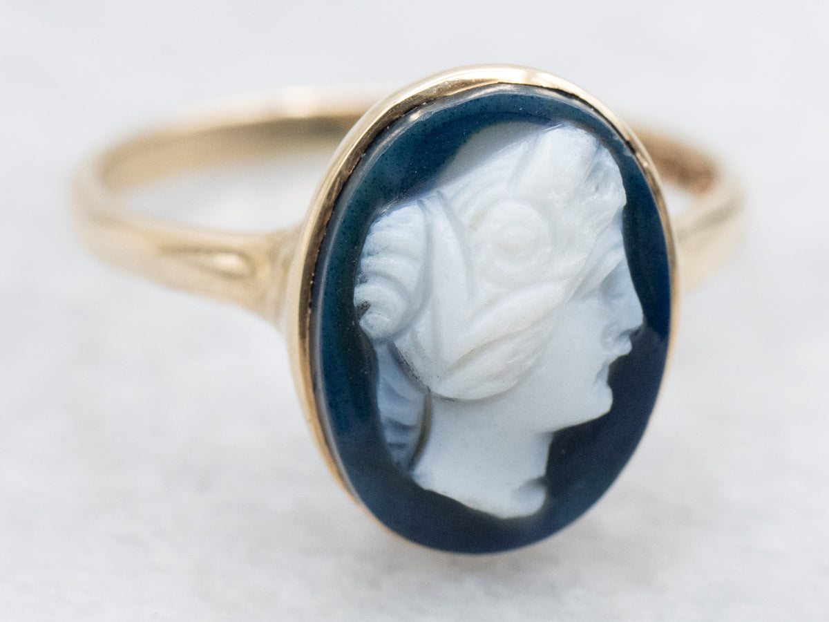Vintage Blue and White Cameo Ring