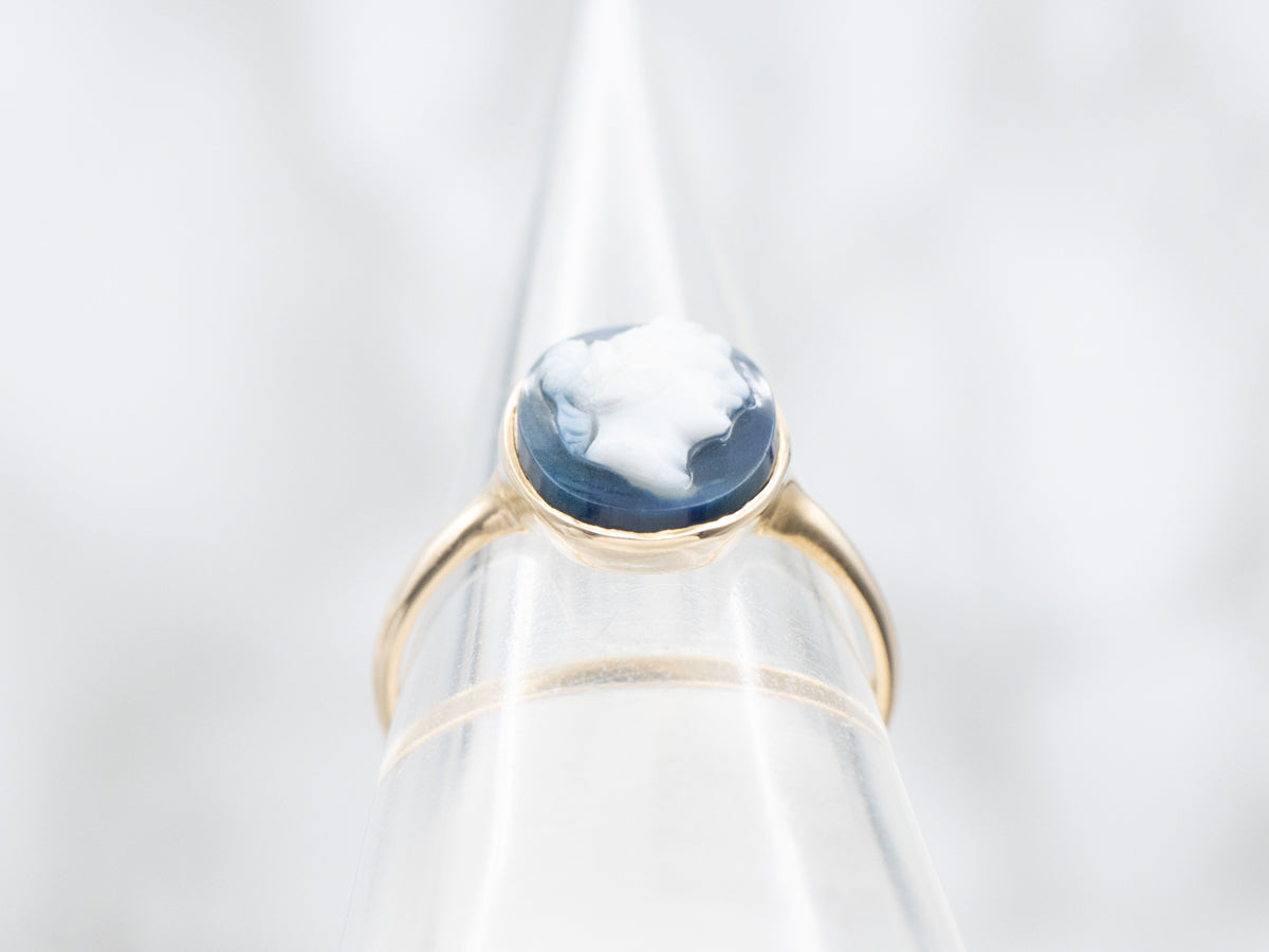 Vintage Blue and White Cameo Ring