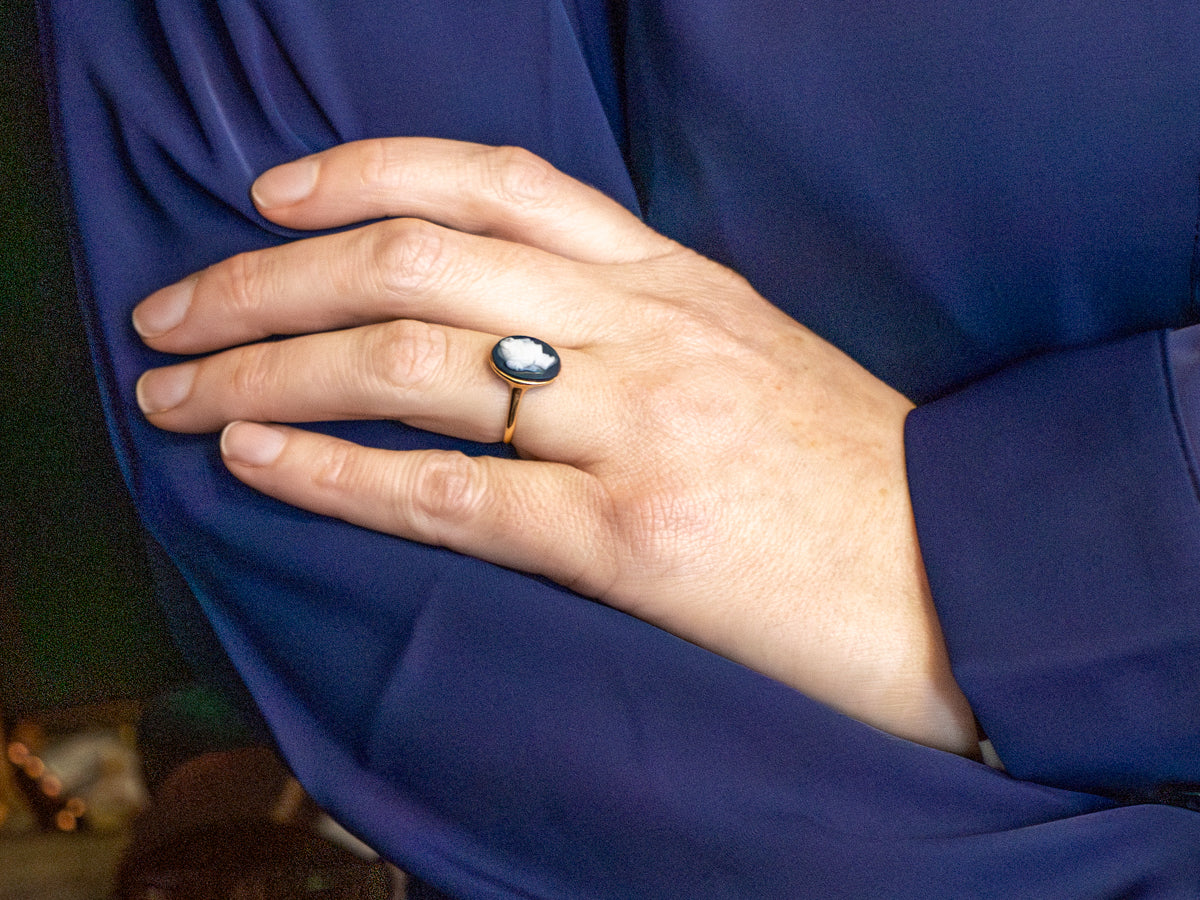 Vintage Blue and White Cameo Ring