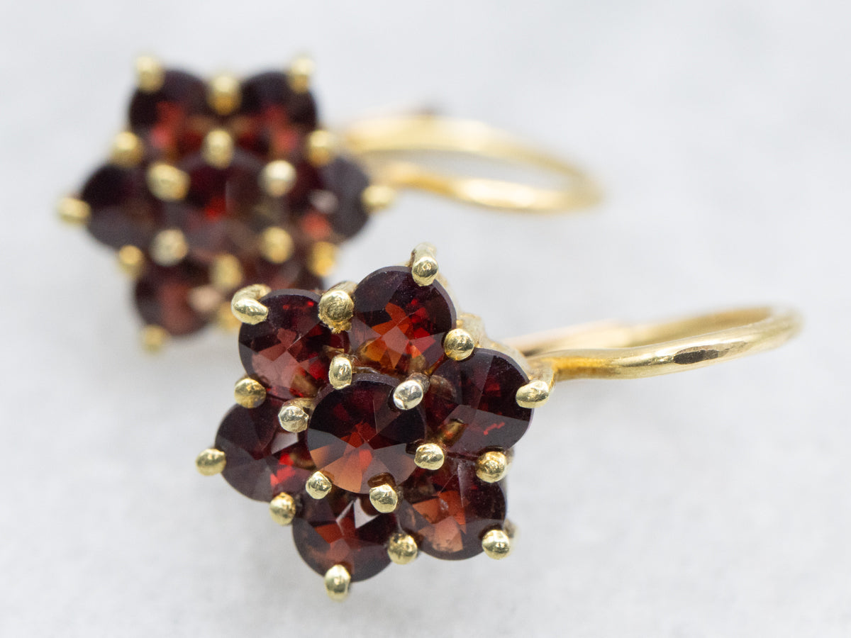 Gold Garnet Cluster Earrings