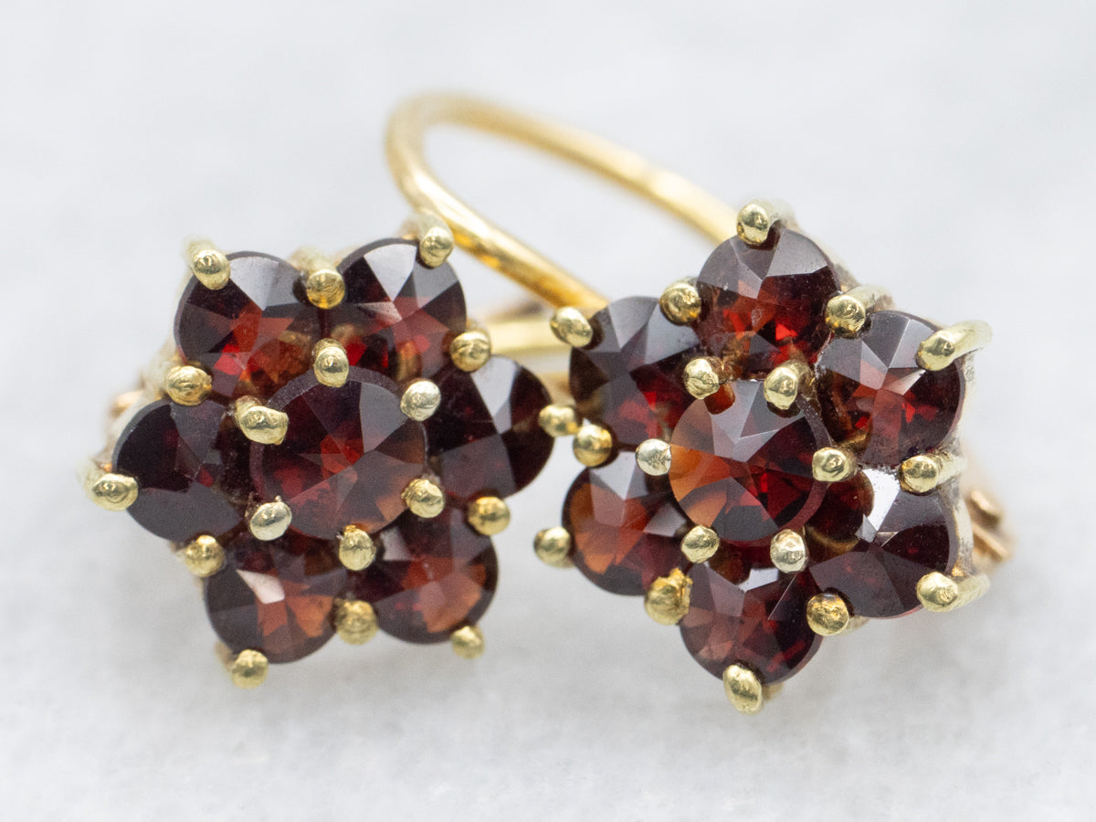 Gold Garnet Cluster Earrings