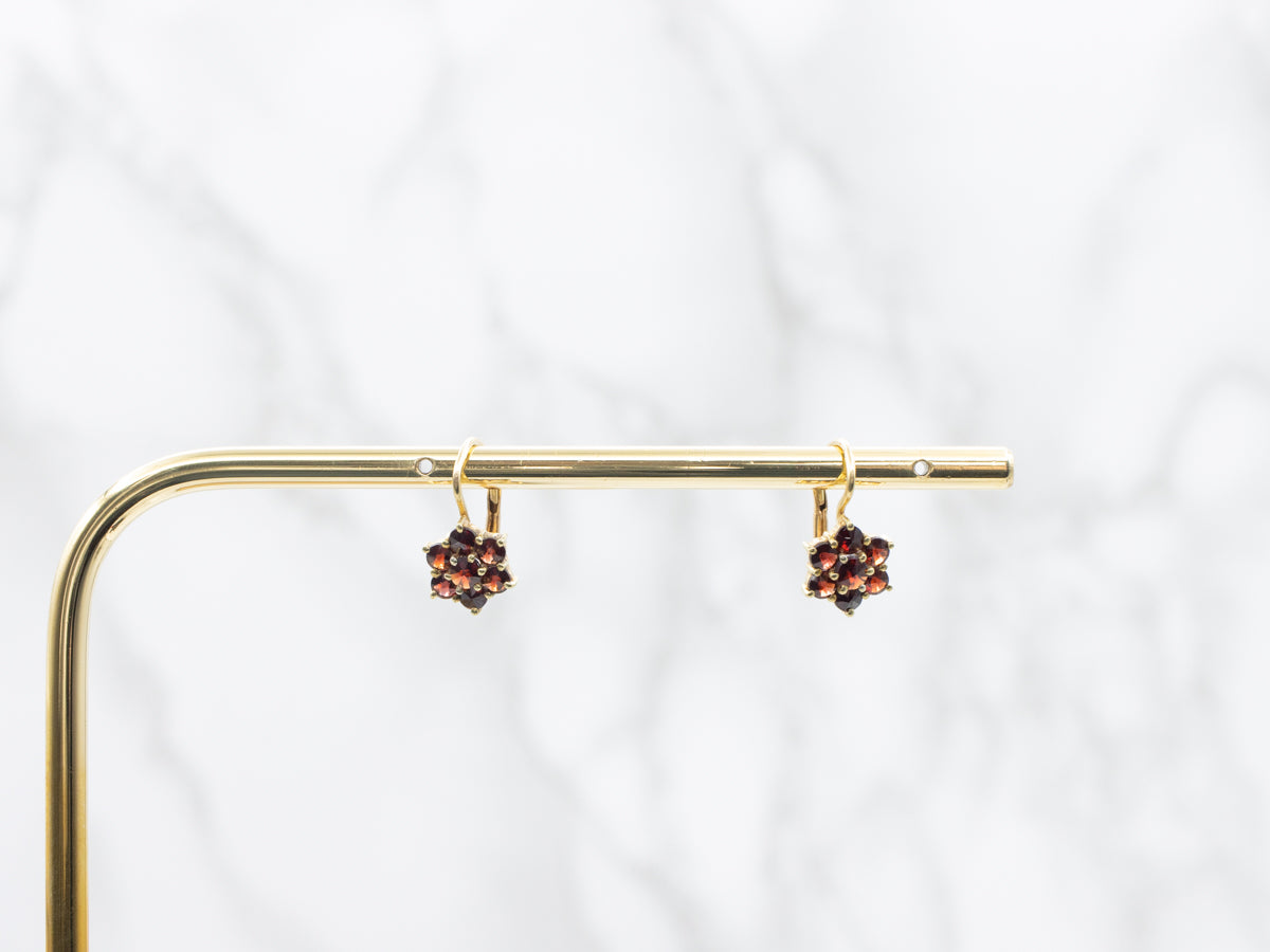 Gold Garnet Cluster Earrings
