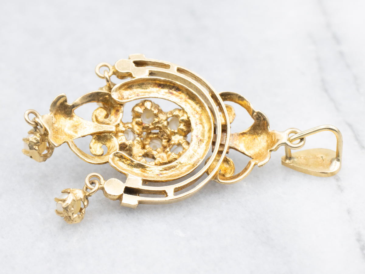 Victorian Revival Pearl and Blue Enamel Pendant