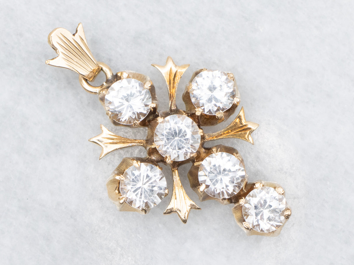 Vintage Ornate Synthetic Spinel Cross Pendant