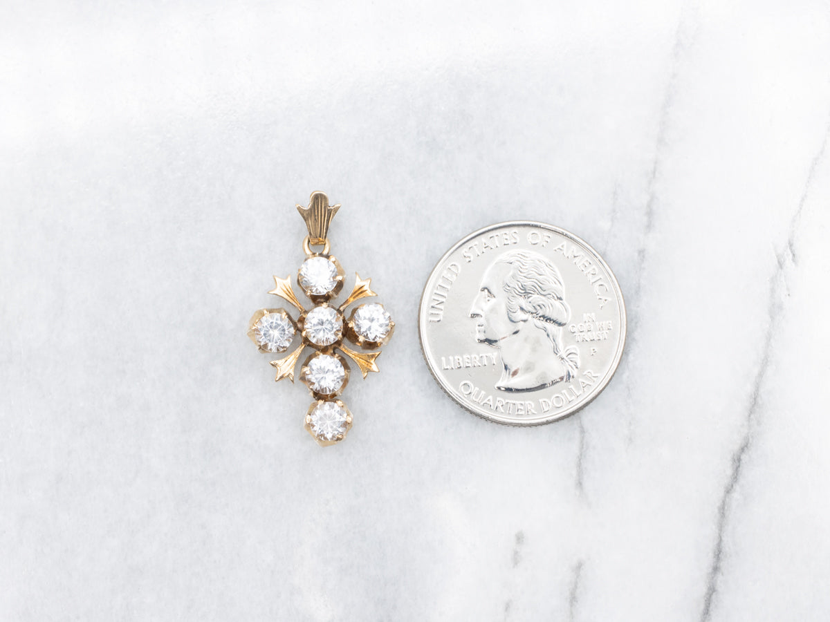 Vintage Ornate Synthetic Spinel Cross Pendant