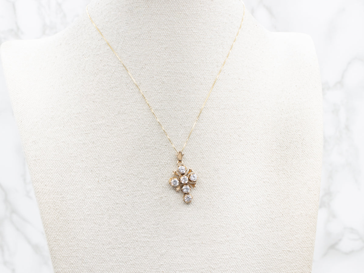 Vintage Ornate Synthetic Spinel Cross Pendant