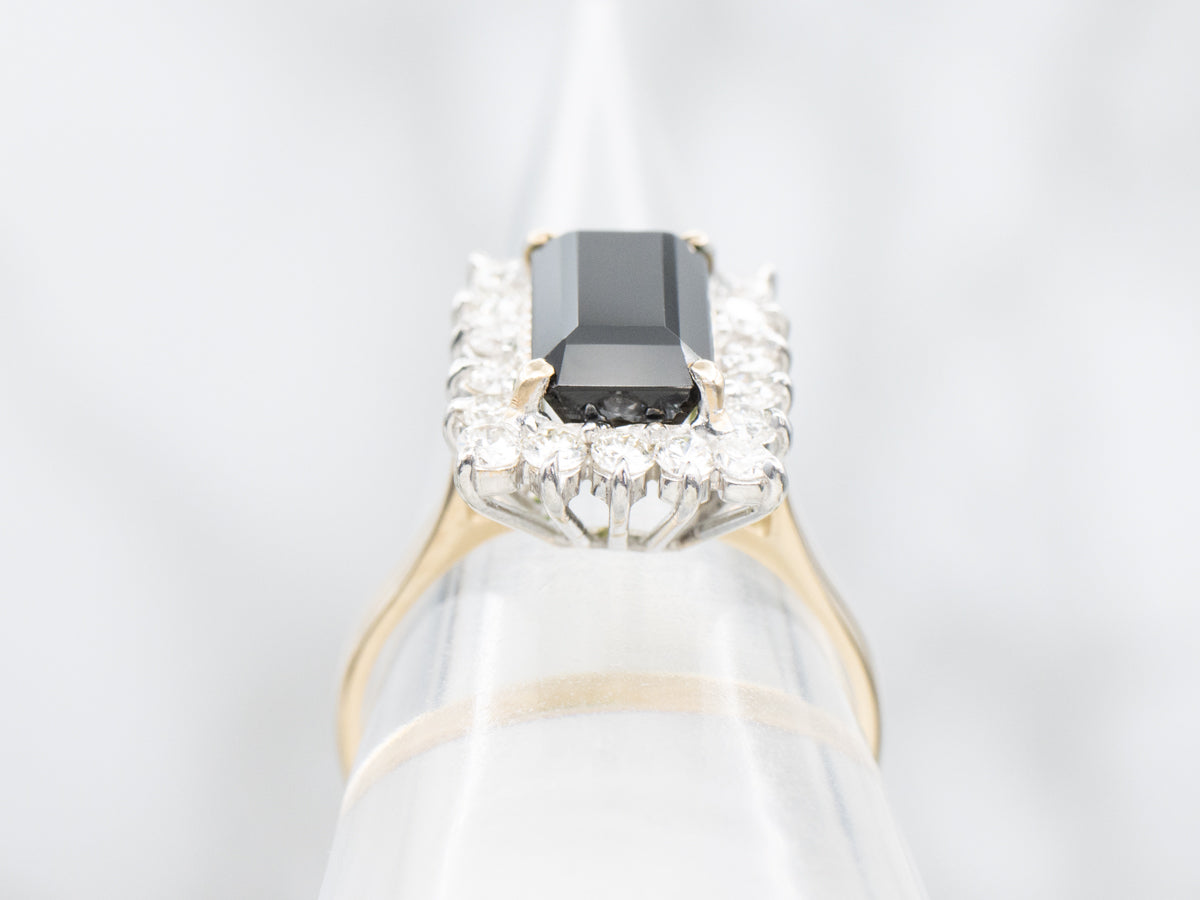 Modern Green Tourmaline and Diamond Halo Ring