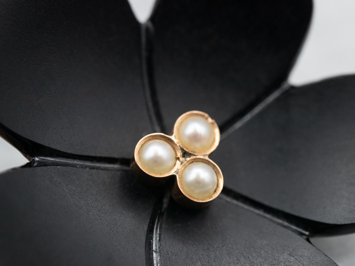 Black Onyx Flower Brooch with Pearl Accents