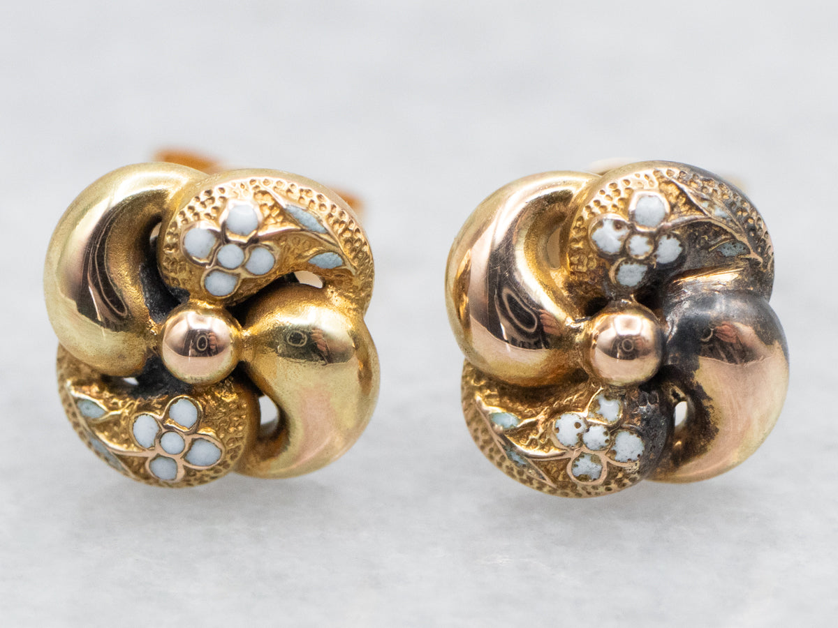 Enamel Flower Love Knot Stud Earrings