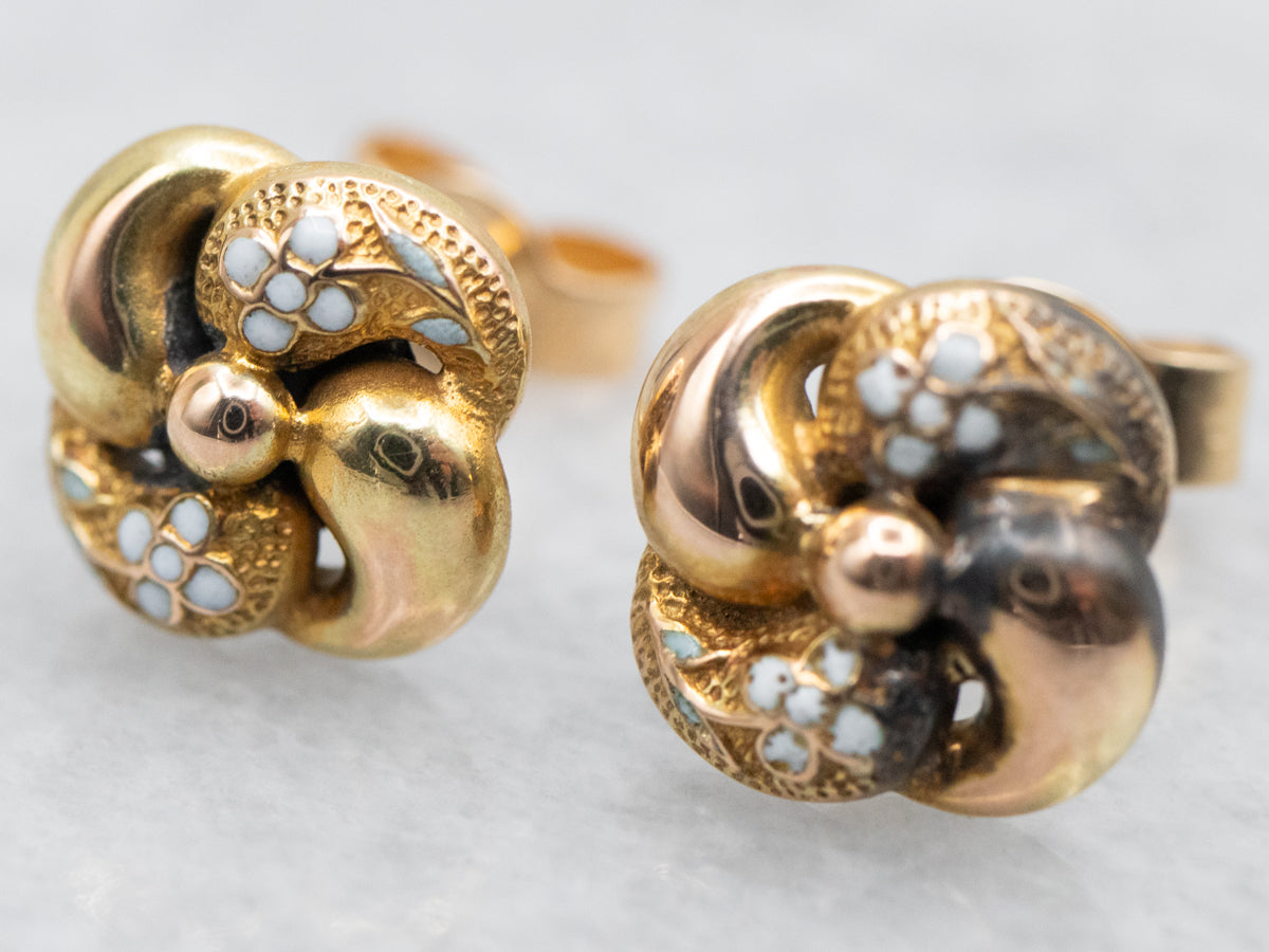 Enamel Flower Love Knot Stud Earrings