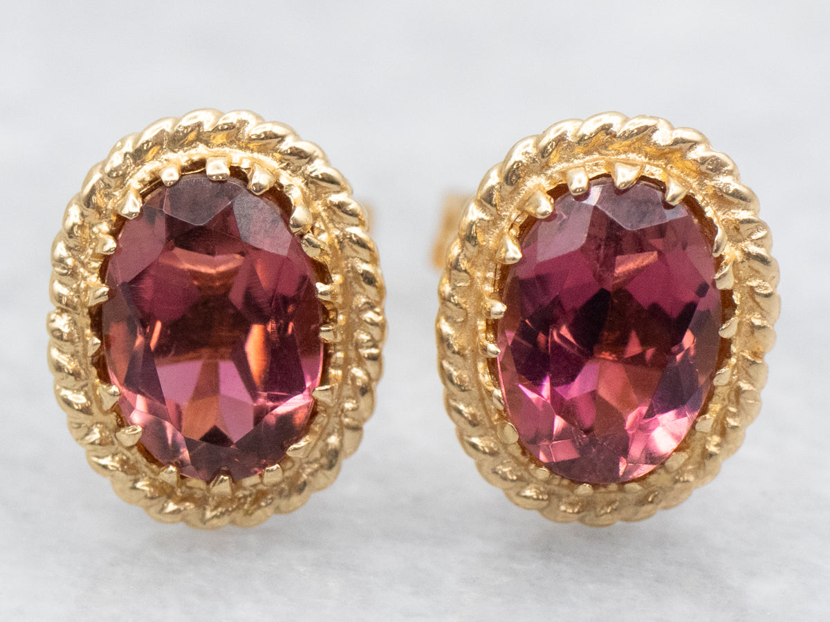 Twist Frame Pink Tourmaline Stud Earrings