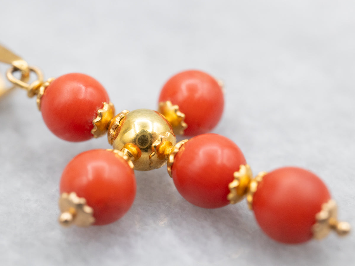Coral Bead Cross Pendant