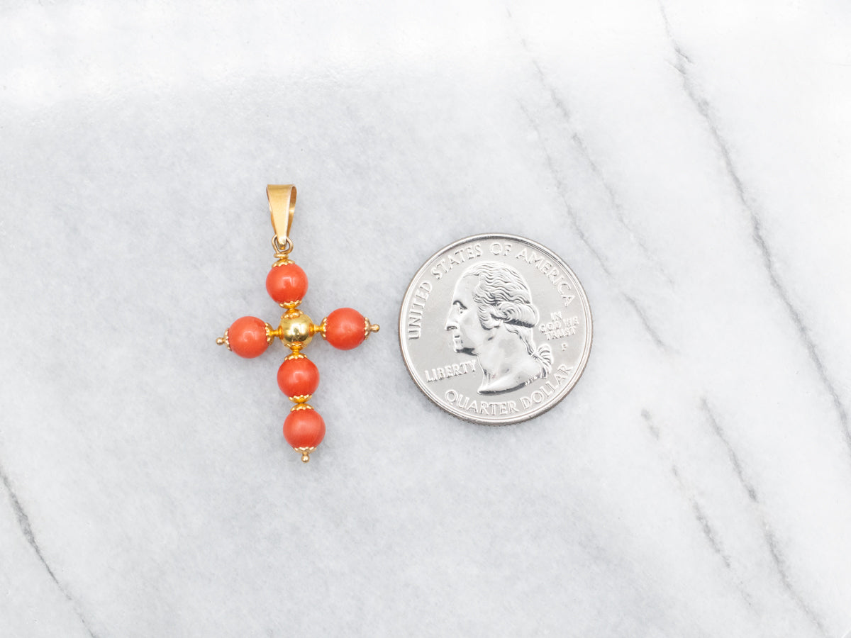 Coral Bead Cross Pendant