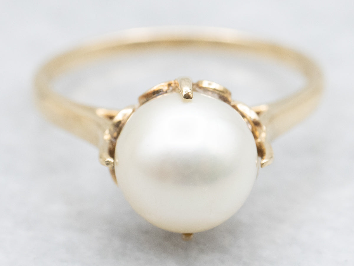 Saltwater Pearl Solitaire Ring in Yellow Gold