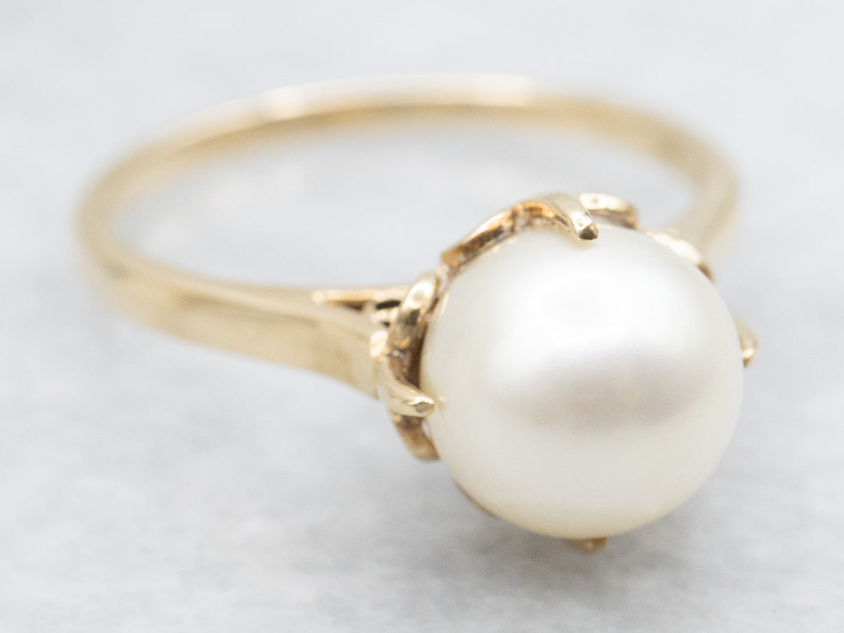 Saltwater Pearl Solitaire Ring in Yellow Gold