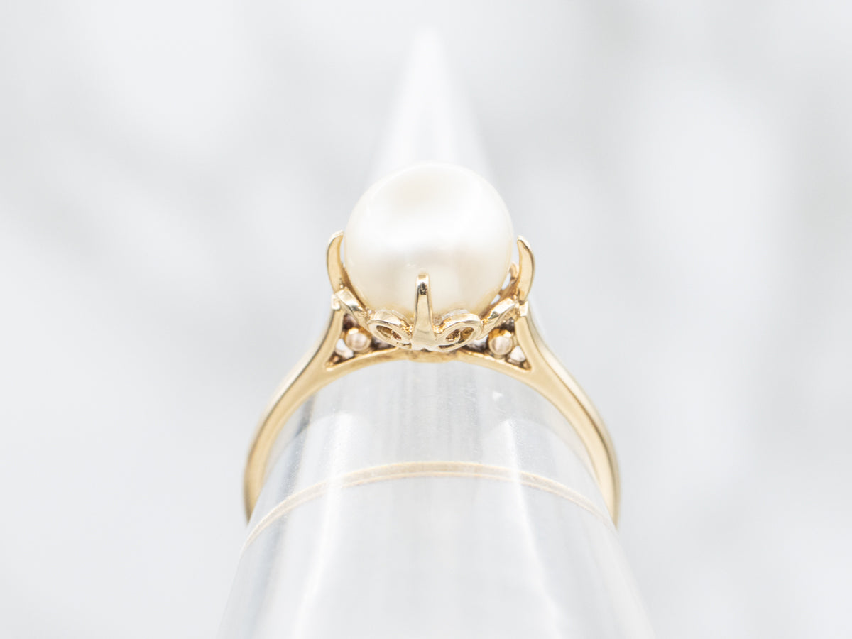 Saltwater Pearl Solitaire Ring in Yellow Gold