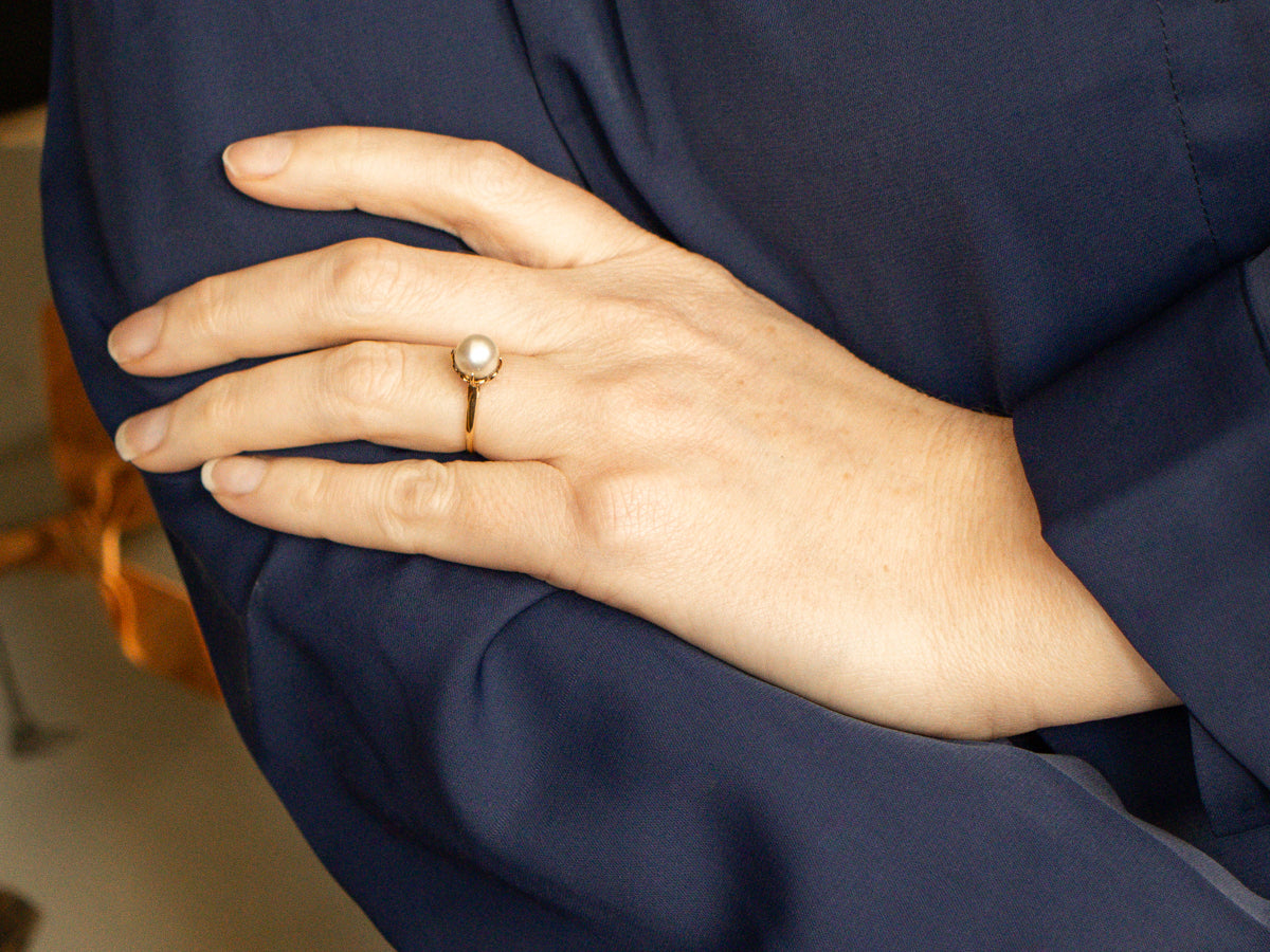 Saltwater Pearl Solitaire Ring in Yellow Gold