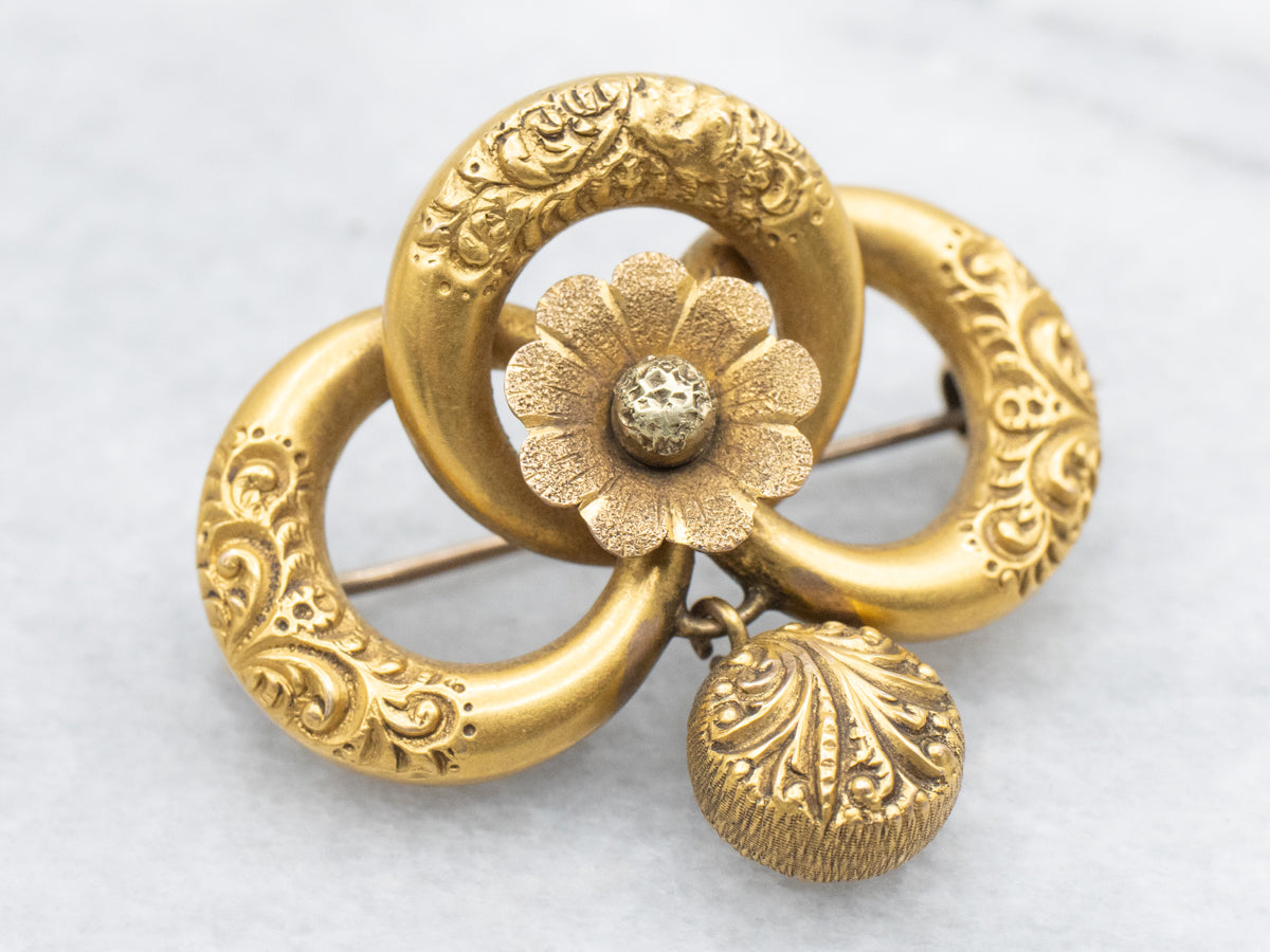Floral Victorian Bloomed Gold Brooch