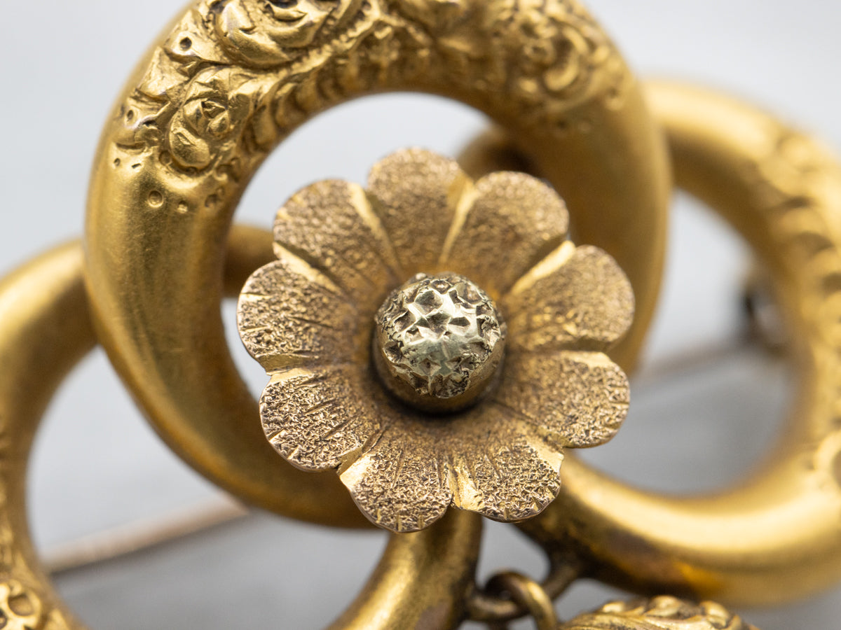 Floral Victorian Bloomed Gold Brooch